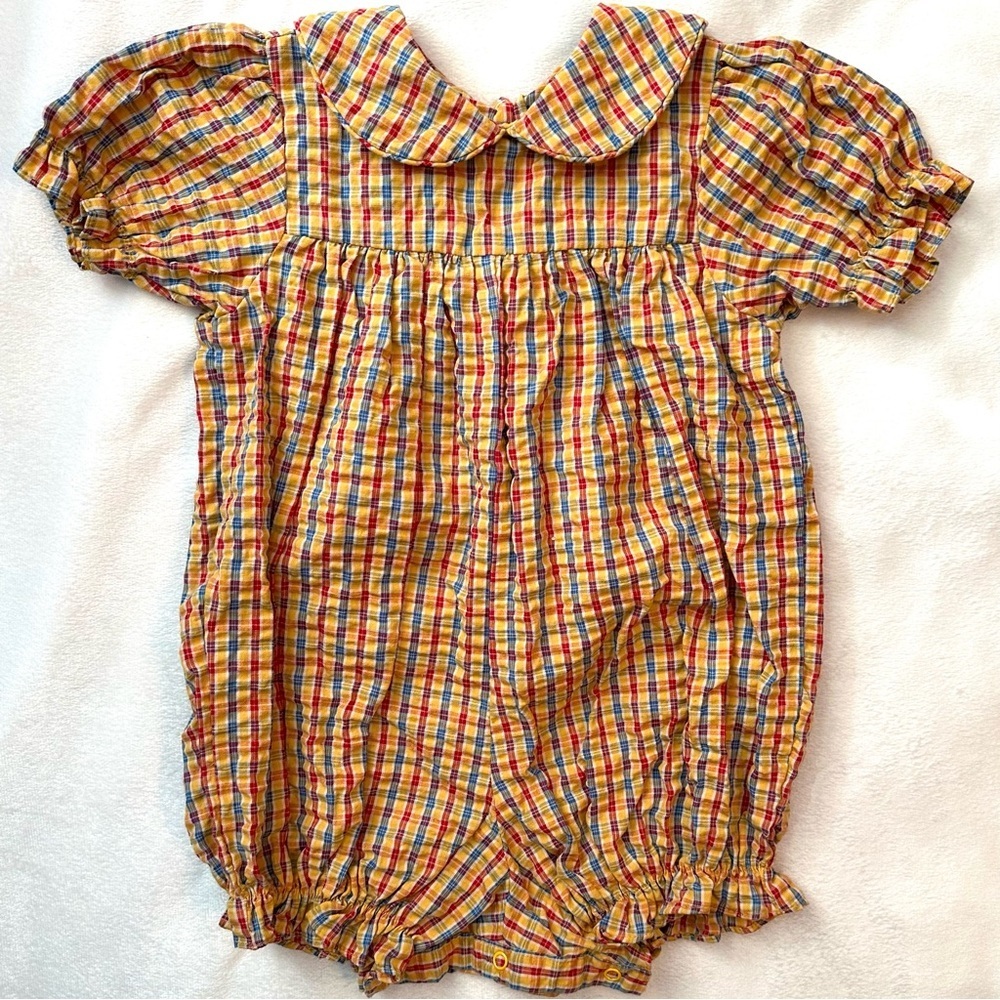 Vintage Samara Baby Girl Bubble Romper 24M One Pc Plaid Collar yellow blue red